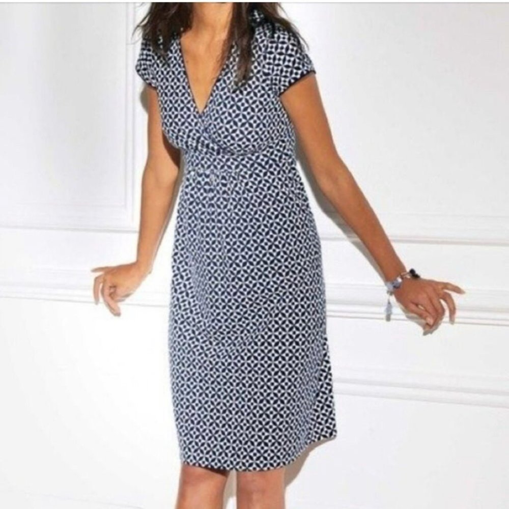 Boden Navy and White Geometric Midi Dress